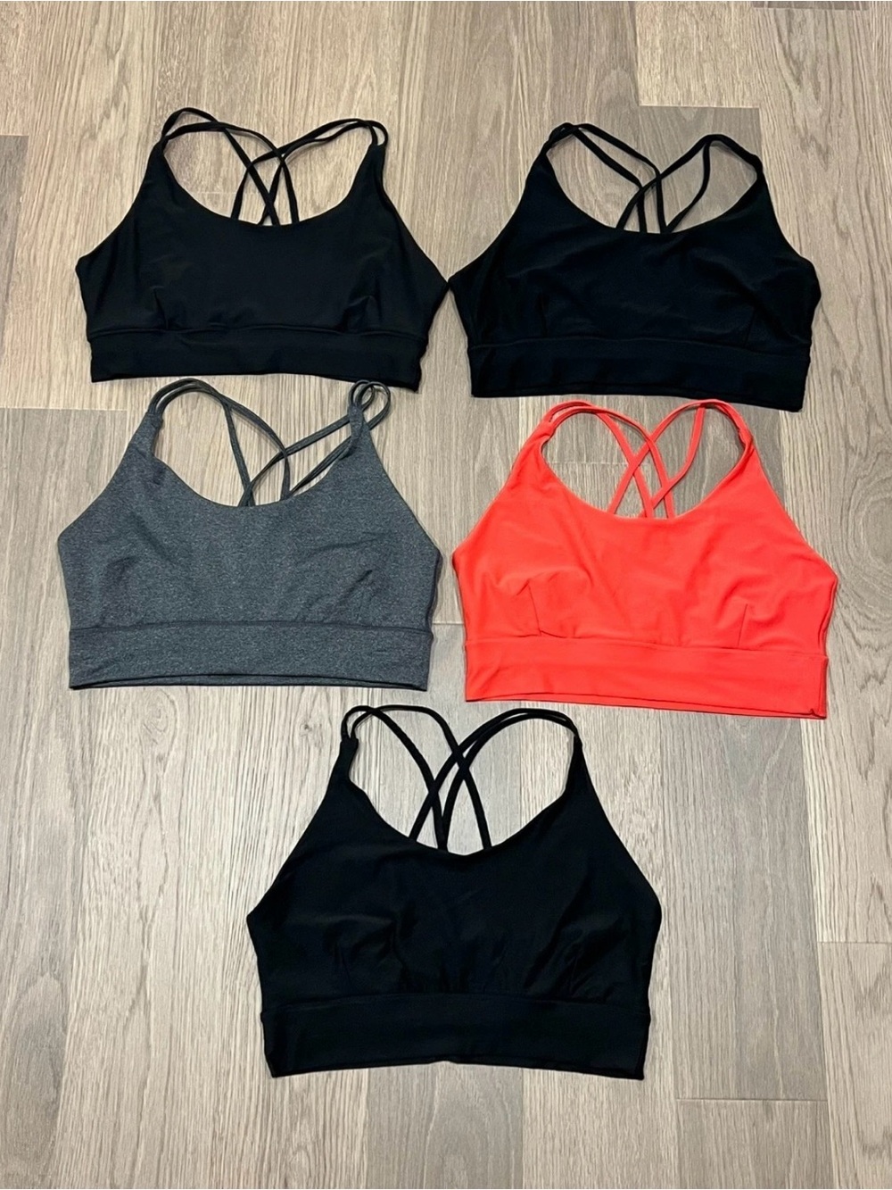 XXL 2XL Womens Strappy Yoga Sports Bra Top Lot of 5 Set Fitness Gym Black Gray